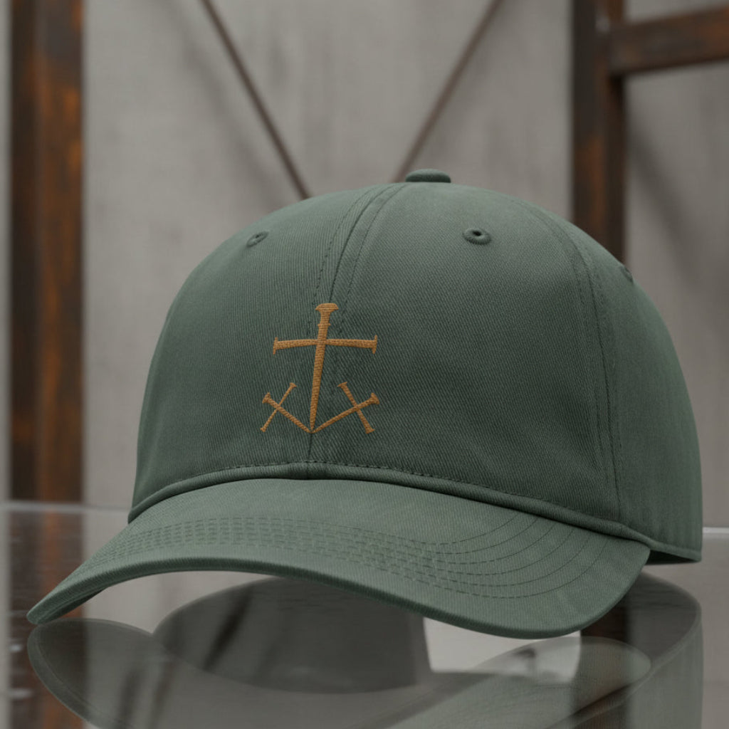 Anchor Nail Cross Cap in Moss (green) — nail cross, anchor of hope, Comfort Colors CCWC0 washed christian cap