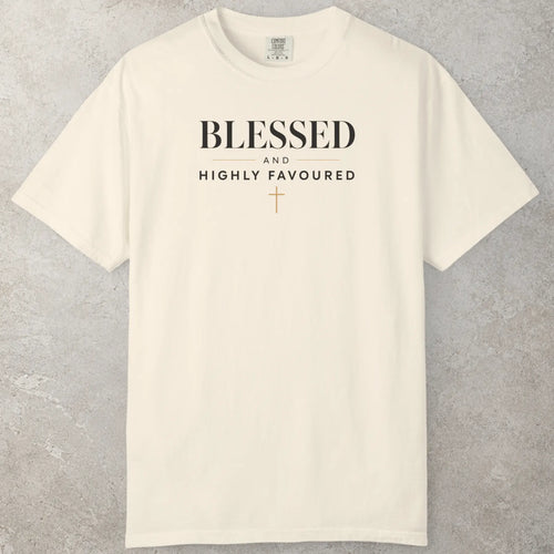 Blessed T-Shirt in Ivory (warm cream) — blessed tee, daily wear tee, Comfort Colors 1717 unisex christian faith tee
