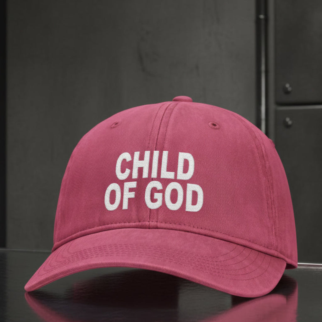 Child of God Cap in Crimson (washed red) — child of god, identity in christ, Comfort Colors CCWC0 washed christian cap