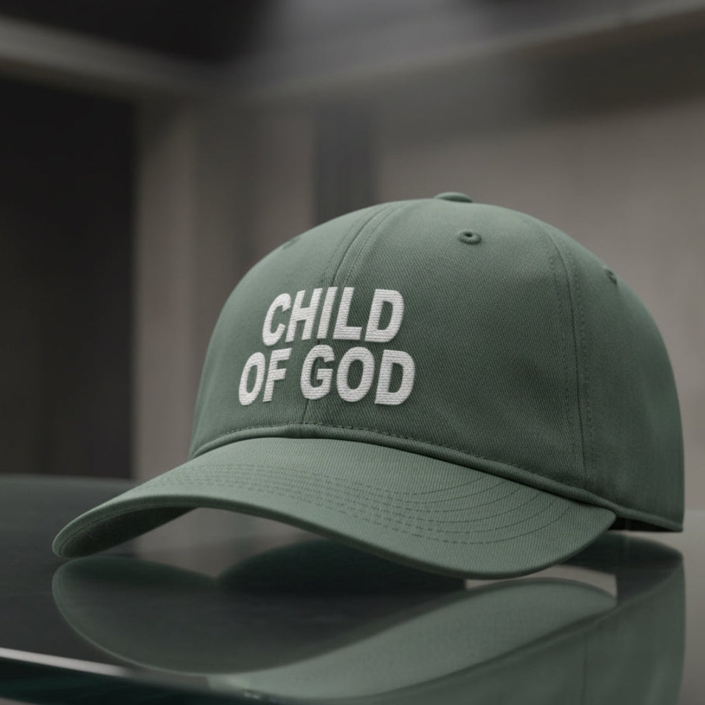 Child of God Cap in Moss (green) — child of god, identity in christ, Comfort Colors CCWC0 washed christian cap