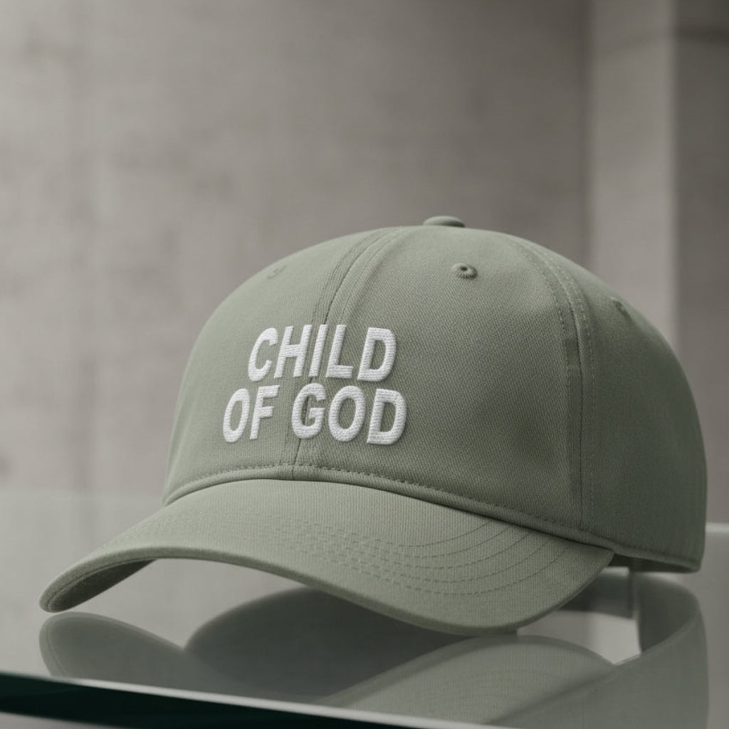Child of God Cap in Sandstone (tan) — child of god, identity in christ, Comfort Colors CCWC0 washed christian cap