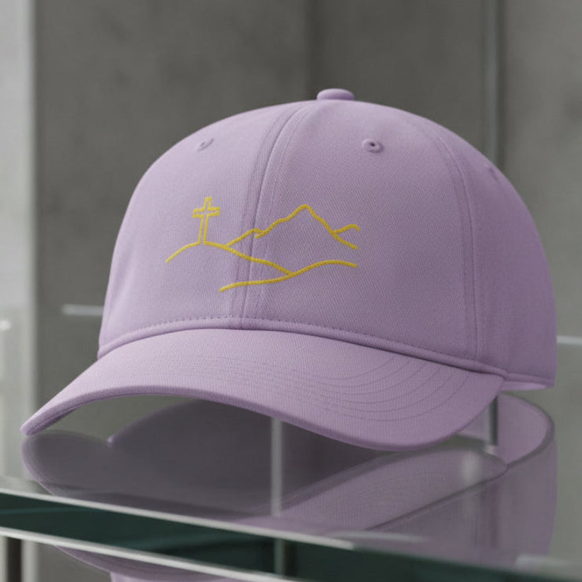 Cross On The Hill Cap in Orchid (lilac) — cross on the hill, mountain, Comfort Colors CCWC0 washed christian cap