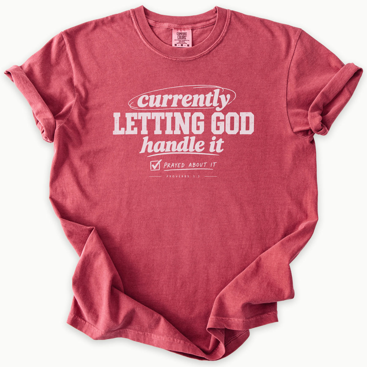 Currently T-Shirt in Crimson (deep red) — proverbs 3:5, trust in god, Comfort Colors 1717 unisex christian faith tee