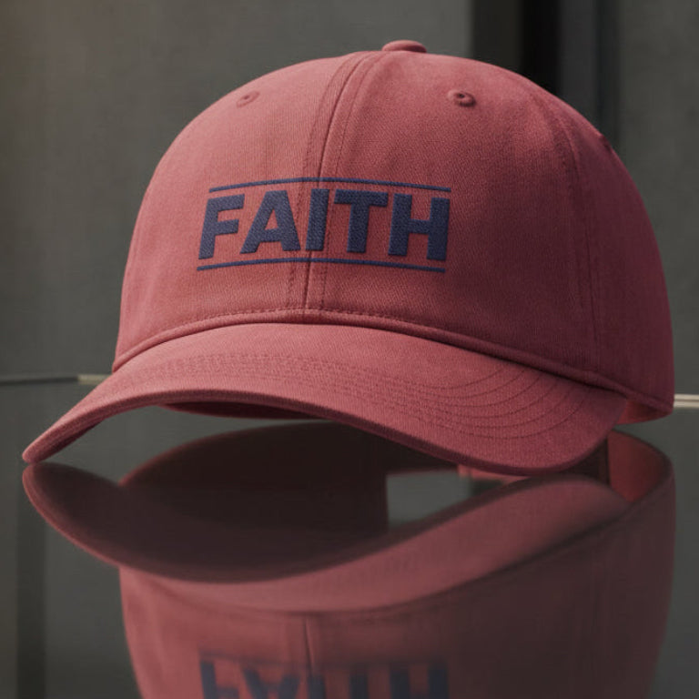 Faith Cap in Crimson (washed red) — faith, block letter, Comfort Colors CCWC0 washed christian cap