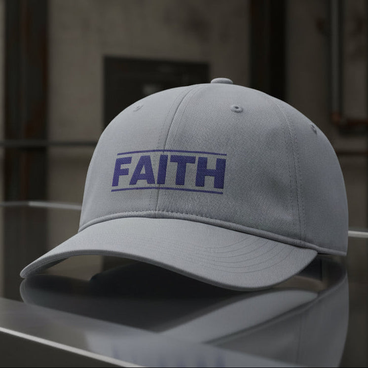 Faith Cap in Granite (grey), alternate view — faith, block letter, Comfort Colors CCWC0 washed christian cap