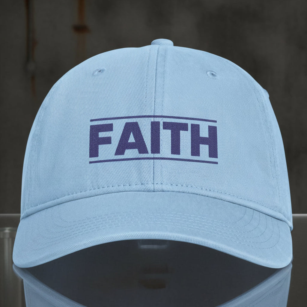 Faith Cap in Hydrangea (light blue) — faith, block letter, Comfort Colors CCWC0 washed christian cap