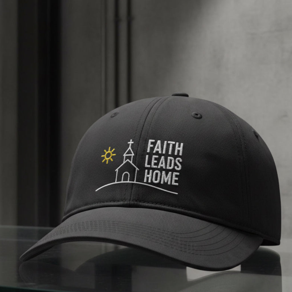 Faith Leads Home Cap in Black — faith leads home, path to the cross, Comfort Colors CCWC0 washed christian cap