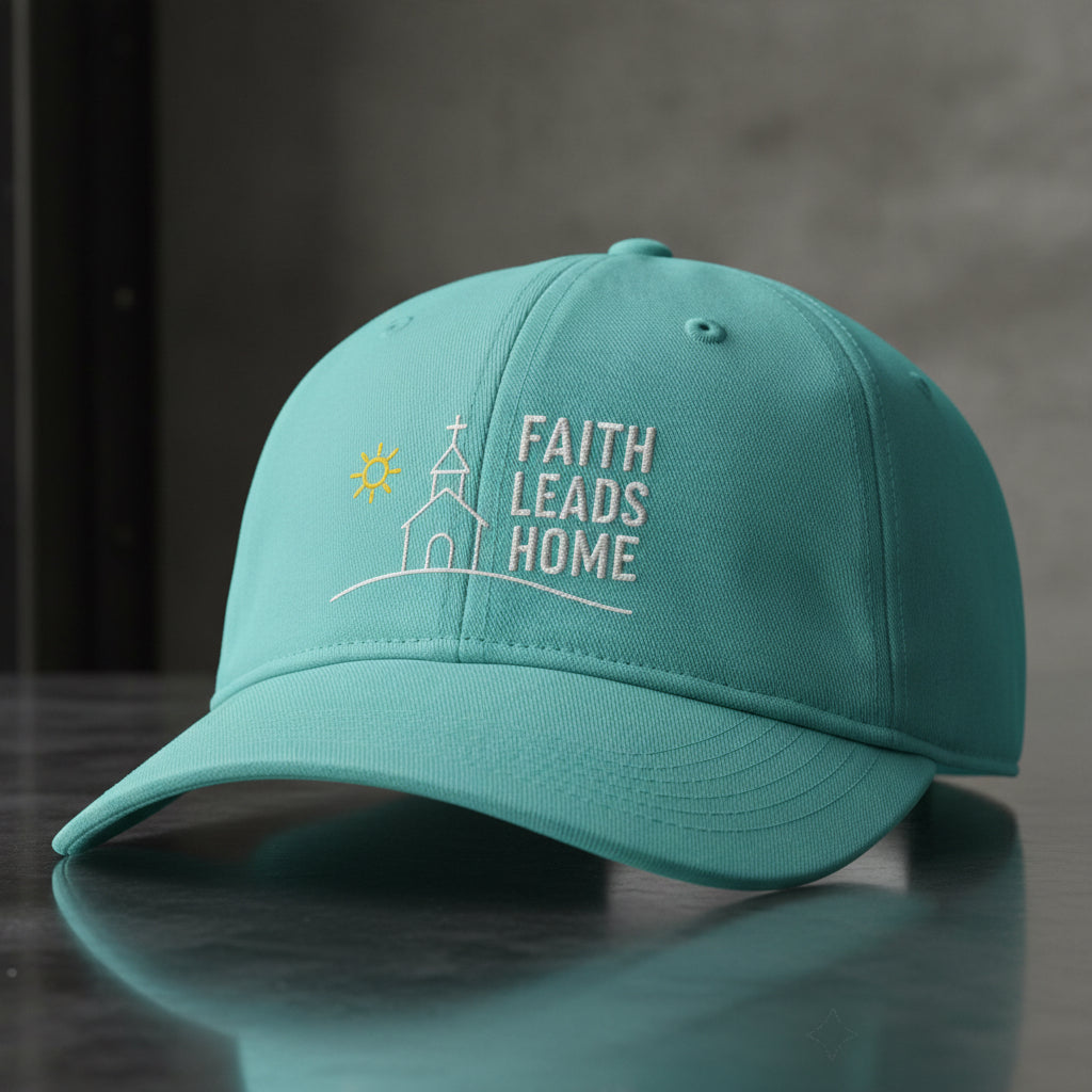 Faith Leads Home Cap in Chalky Mint (mint green) — faith leads home, path to the cross, Comfort Colors CCWC0 washed christian cap