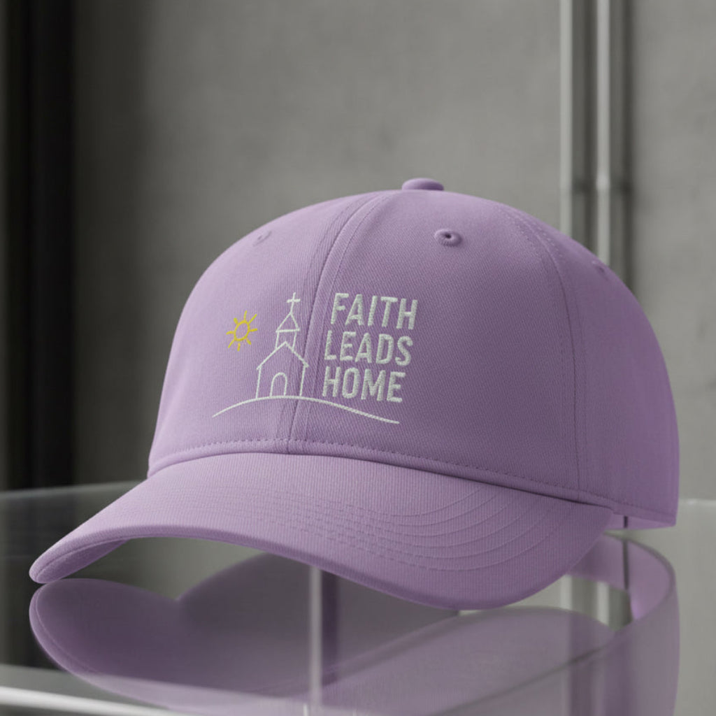 Faith Leads Home Cap in Orchid (lilac) — faith leads home, path to the cross, Comfort Colors CCWC0 washed christian cap