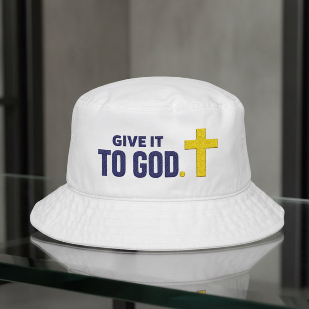 Give It To God Bucket Hat in White — give it to god, cast your cares, Big Accessories BX003 christian bucket hat