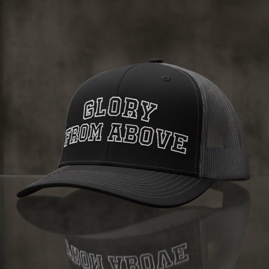 Glory From Above Trucker Cap in Black / Charcoal — glory from above, collegiate, Richardson 112 christian trucker cap