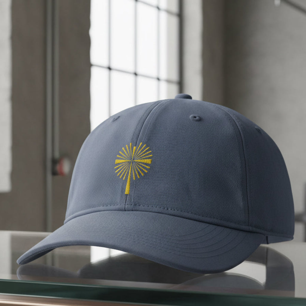 Gold Palm Cross Cap in Blue Jean (slate blue) — gold cross, palm cross, Comfort Colors CCWC0 washed christian cap