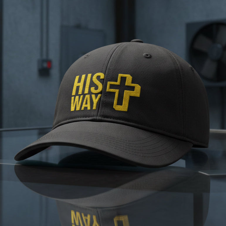 His Way Cap in Black — his way, cross, Comfort Colors CCWC0 washed christian cap