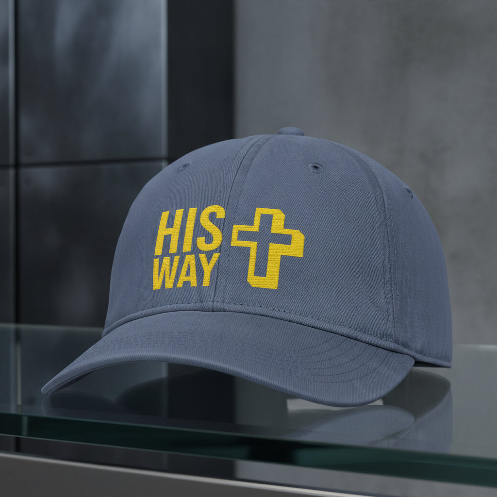 His Way Cap in Blue Jean (slate blue) — his way, cross, Comfort Colors CCWC0 washed christian cap