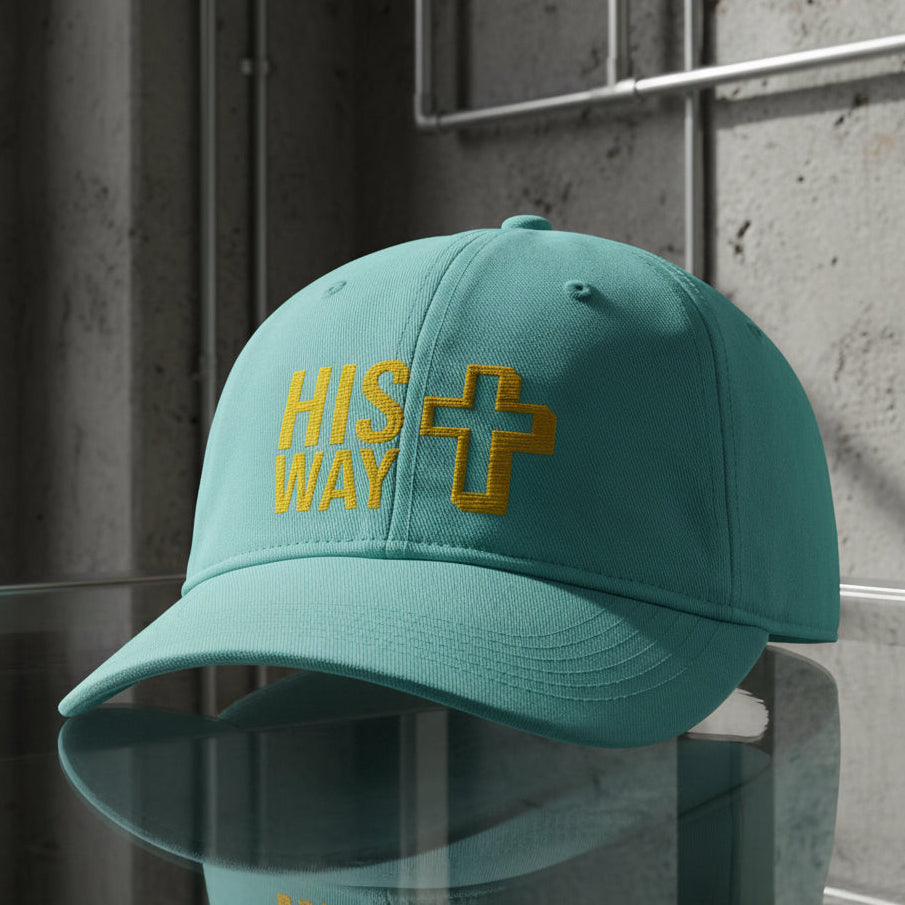 His Way Cap in Chalky Mint (mint green) — his way, cross, Comfort Colors CCWC0 washed christian cap