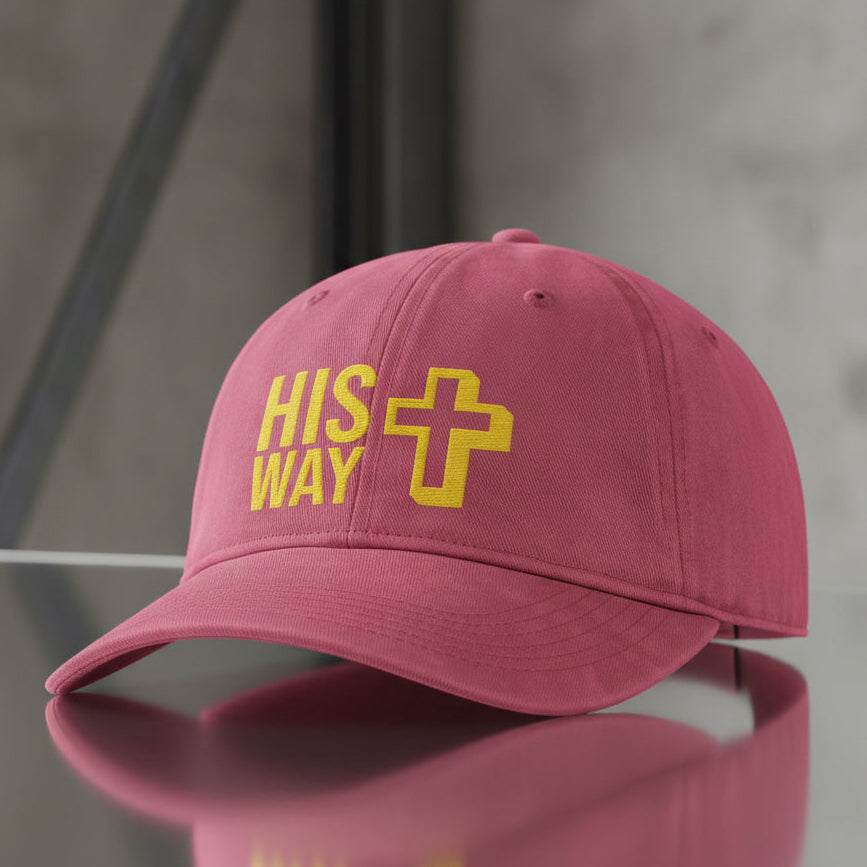 His Way Cap in Crimson (washed red) — his way, cross, Comfort Colors CCWC0 washed christian cap