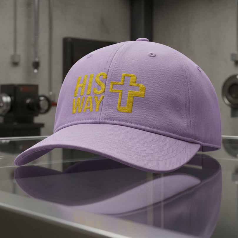 His Way Cap in Orchid (lilac) — his way, cross, Comfort Colors CCWC0 washed christian cap