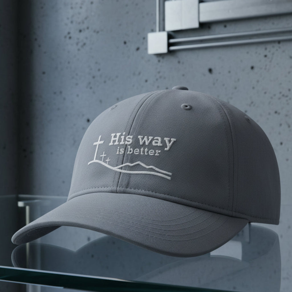 His Way Is Better Cap in Granite (grey) — his way is better, cross on the hill, Comfort Colors CCWC0 washed christian cap
