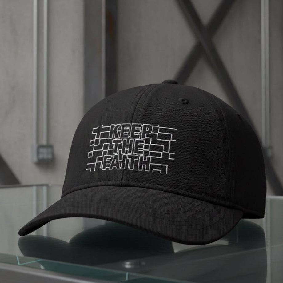 Keep The Faith Cap in Black — keep the faith, outline lettering, Comfort Colors CCWC0 washed christian cap