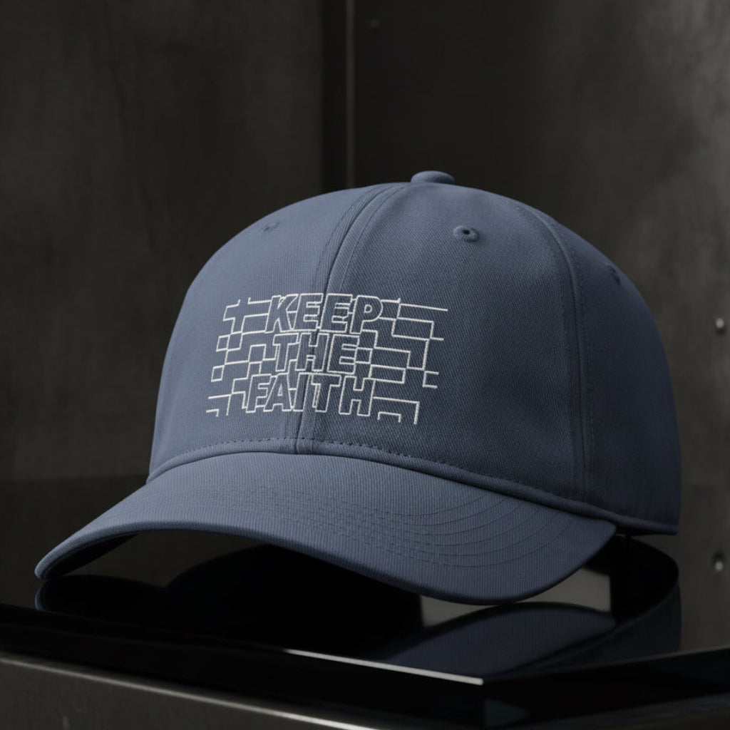 Keep The Faith Cap in Blue Jean (slate blue) — keep the faith, outline lettering, Comfort Colors CCWC0 washed christian cap