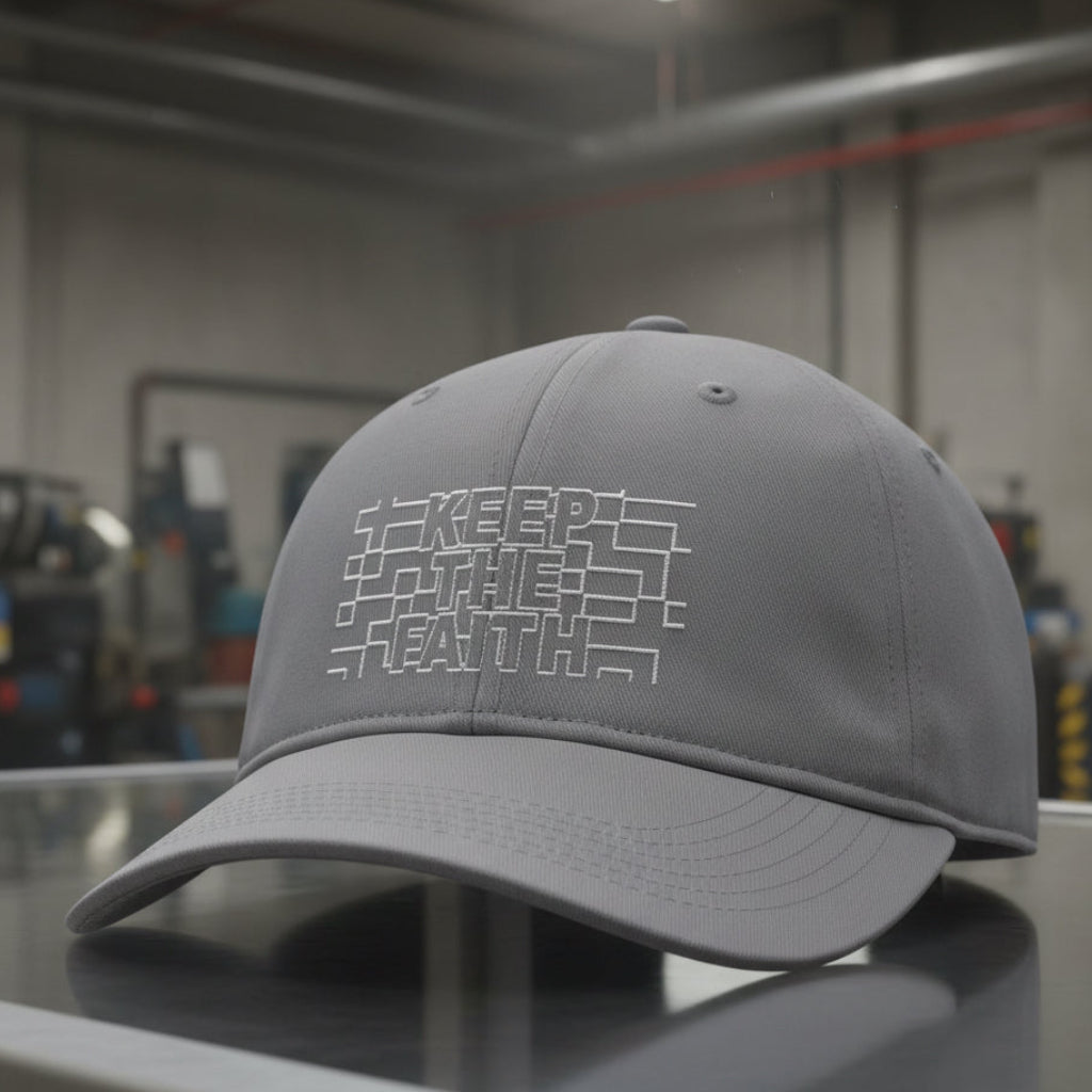 Keep The Faith Cap in Granite (grey) — keep the faith, outline lettering, Comfort Colors CCWC0 washed christian cap