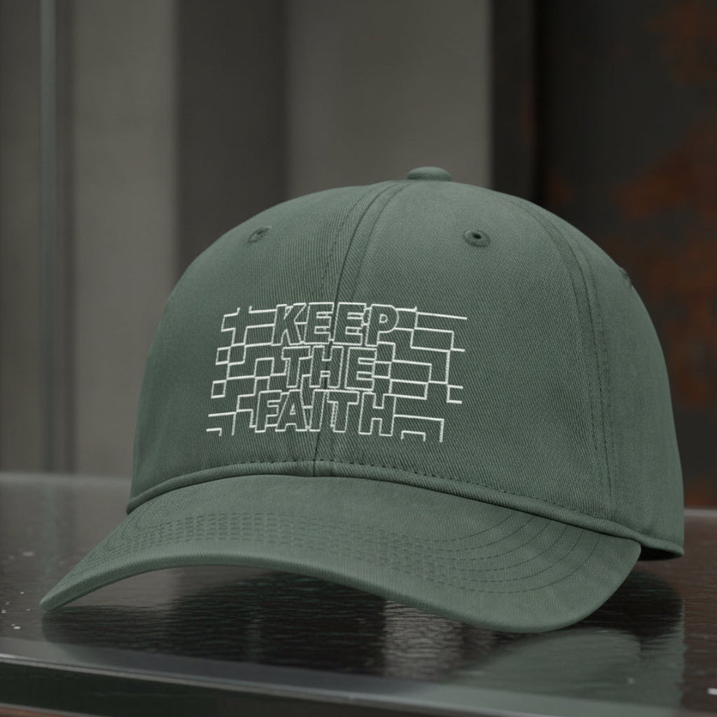 Keep The Faith Cap in Moss (green) — keep the faith, outline lettering, Comfort Colors CCWC0 washed christian cap