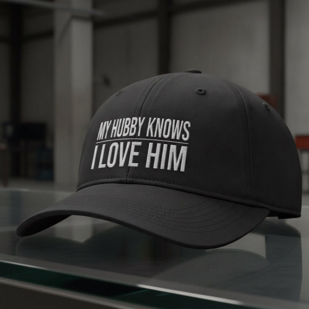 My Hubby Knows Cap in Black — my hubby knows i love him, wife gift, Comfort Colors CCWC0 washed christian cap