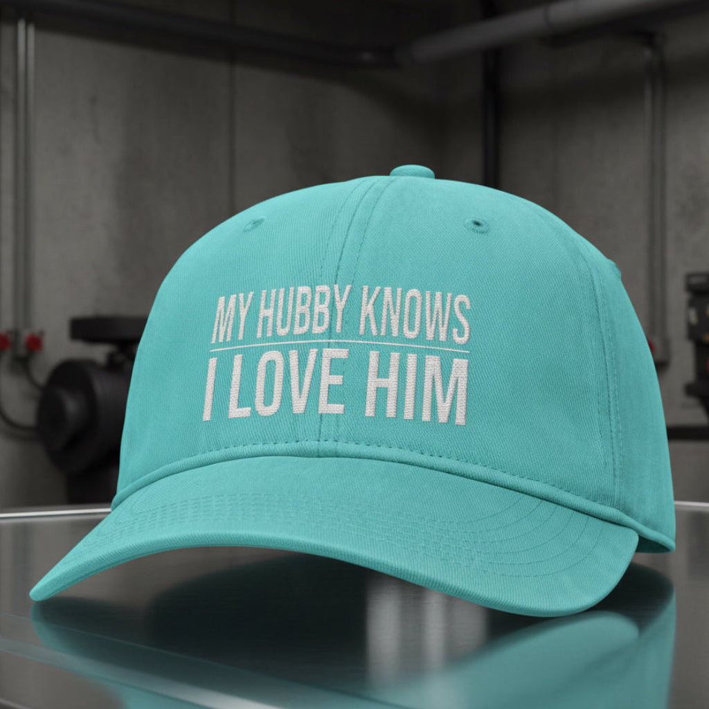 My Hubby Knows Cap in Chalky Mint (mint green) — my hubby knows i love him, wife gift, Comfort Colors CCWC0 washed christian cap
