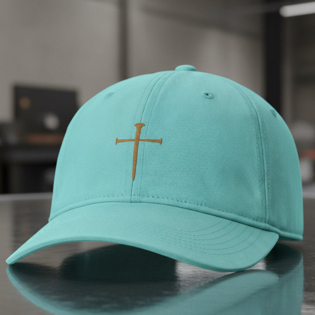 Nail Cross Cap in Chalky Mint (mint green) — nail cross, crucifixion, Comfort Colors CCWC0 washed christian cap