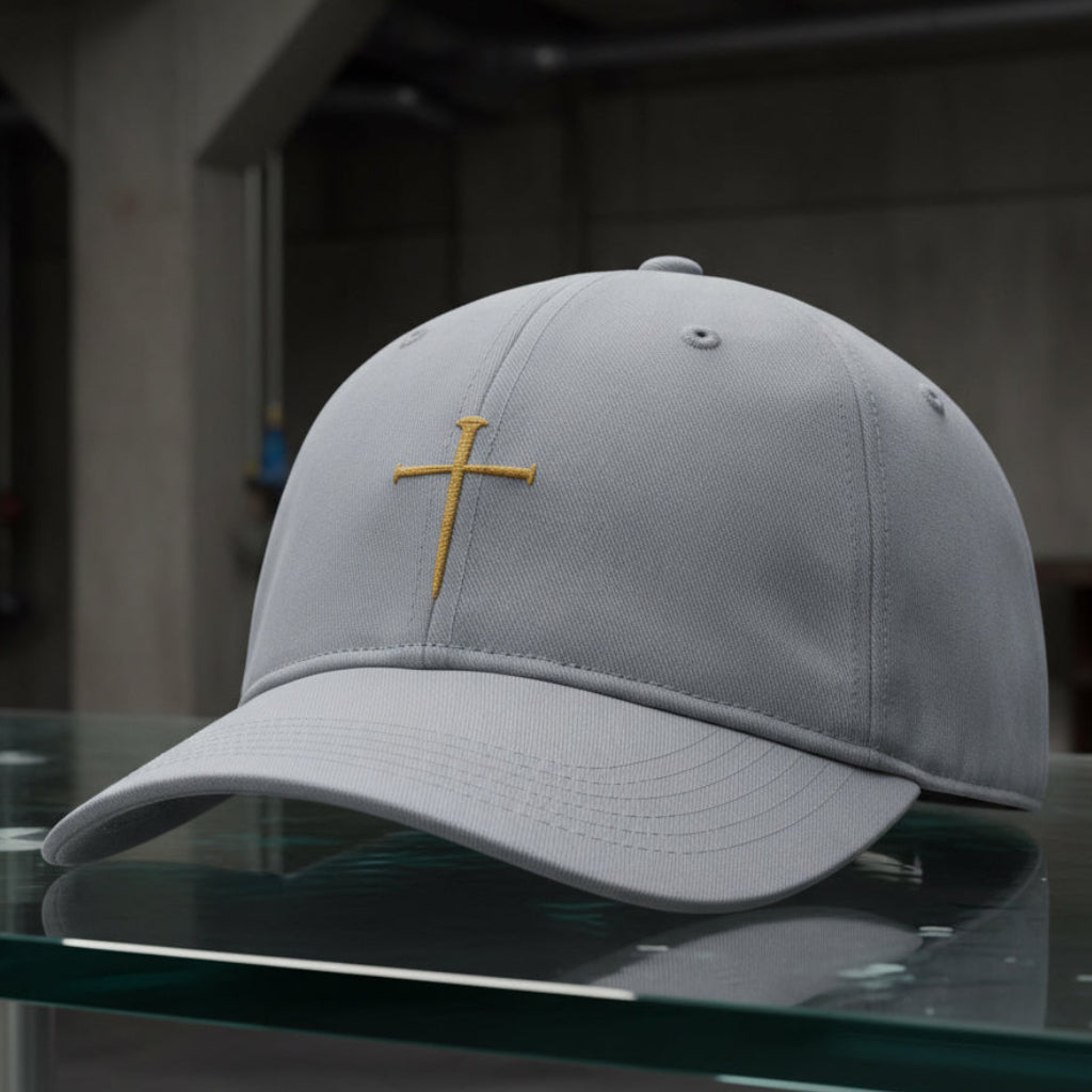 Nail Cross Cap in Granite (grey) — nail cross, crucifixion, Comfort Colors CCWC0 washed christian cap