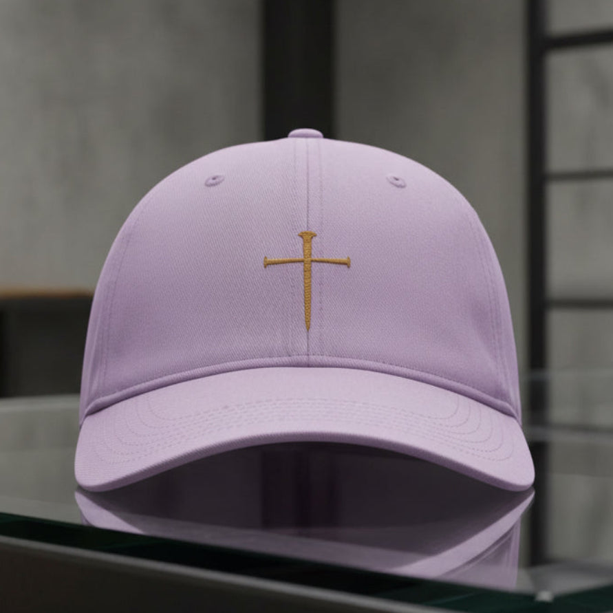 Nail Cross Cap in Orchid (lilac) — nail cross, crucifixion, Comfort Colors CCWC0 washed christian cap