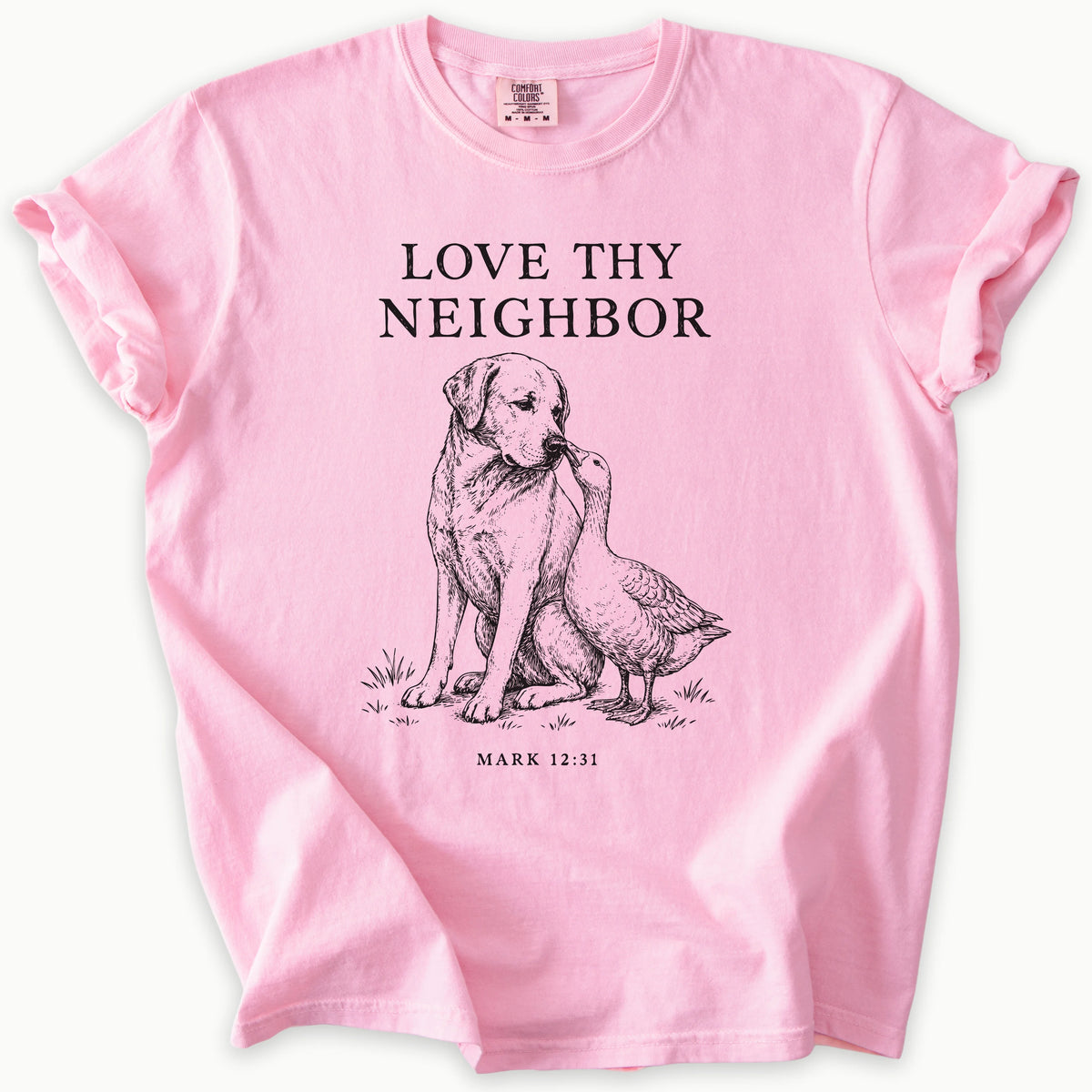 Mark 12:31 T-Shirt in Blossom (soft pink) — love thy neighbor, Mark 12:31, Comfort Colors 1717 unisex christian faith tee