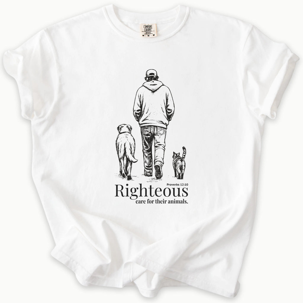 Proverbs 12:10 T-Shirt in White — animal lover, pet rescue, Comfort Colors 1717 unisex christian faith tee