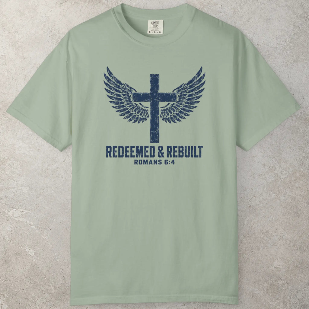 Redeemed Wings T-Shirt in Bay (sage green) — 1 peter shirt, certified chosen, Comfort Colors 1717 unisex christian faith tee