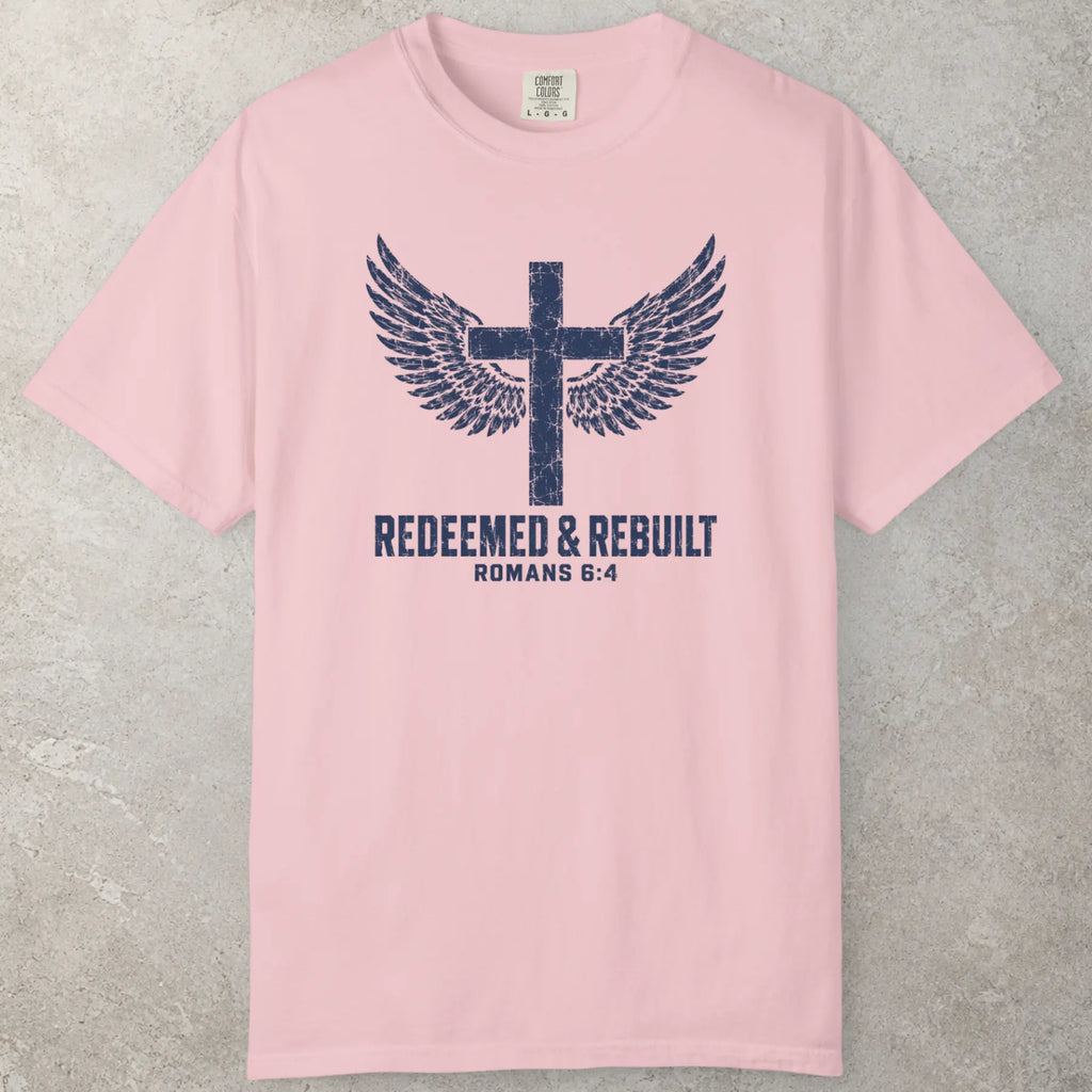 Redeemed Wings T-Shirt in Blossom (soft pink) — 1 peter shirt, certified chosen, Comfort Colors 1717 unisex christian faith tee