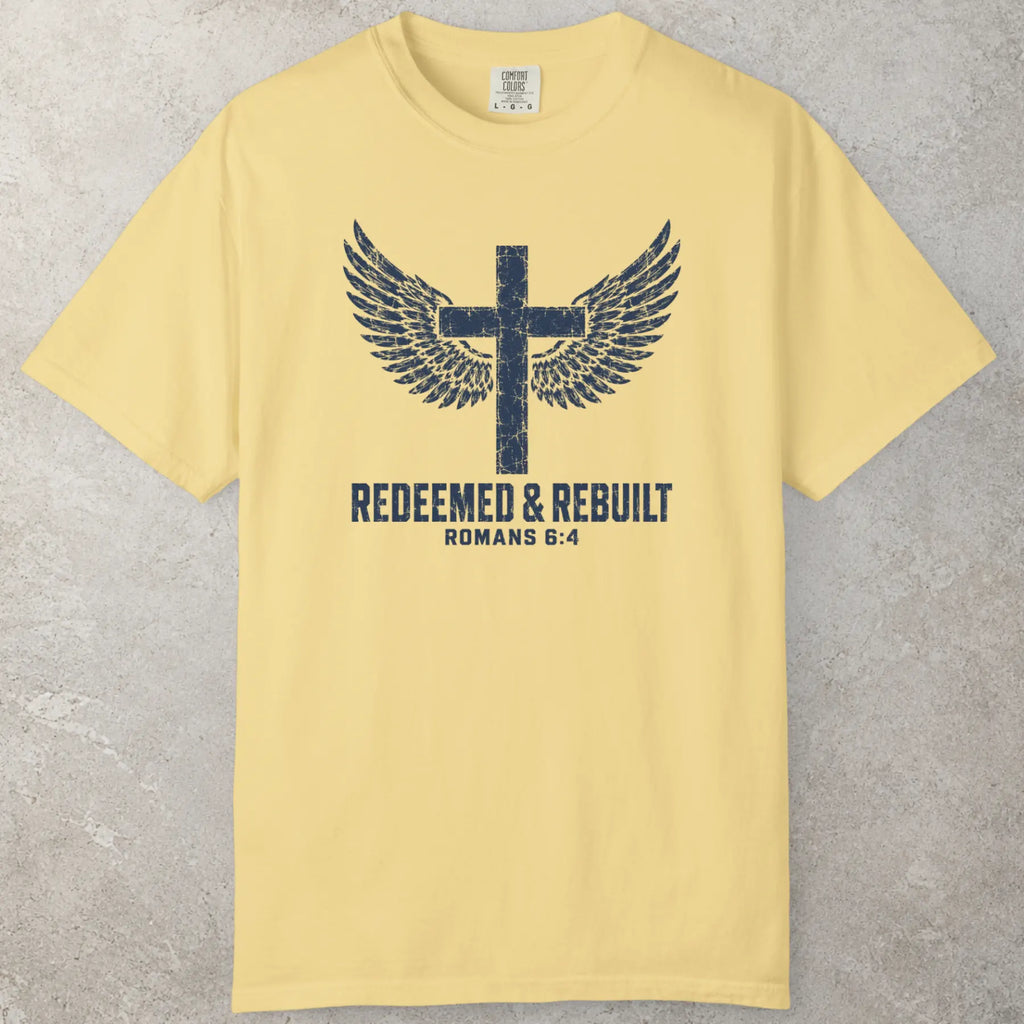 Redeemed Wings T-Shirt in Butter (pale yellow) — 1 peter shirt, certified chosen, Comfort Colors 1717 unisex christian faith tee