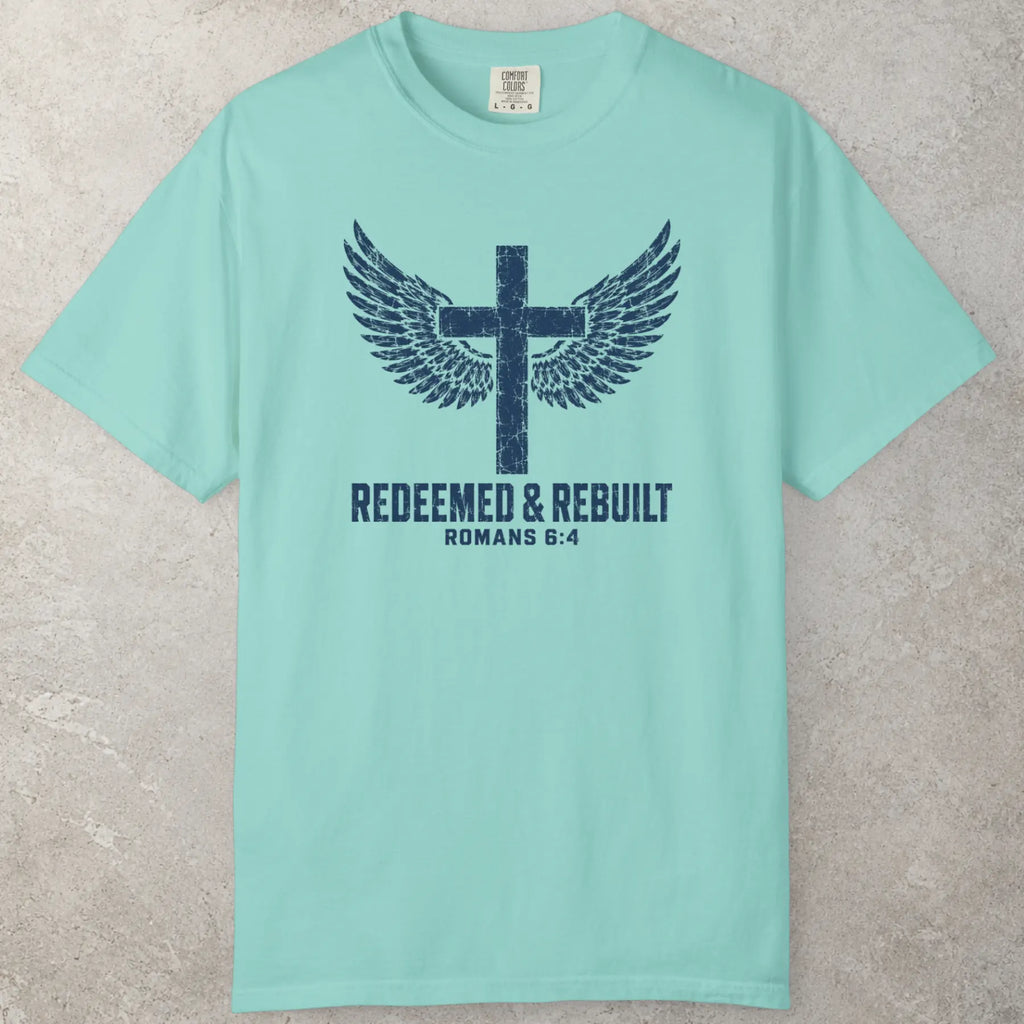 Redeemed Wings T-Shirt in Chalky Mint (teal mint) — 1 peter shirt, certified chosen, Comfort Colors 1717 unisex christian faith tee