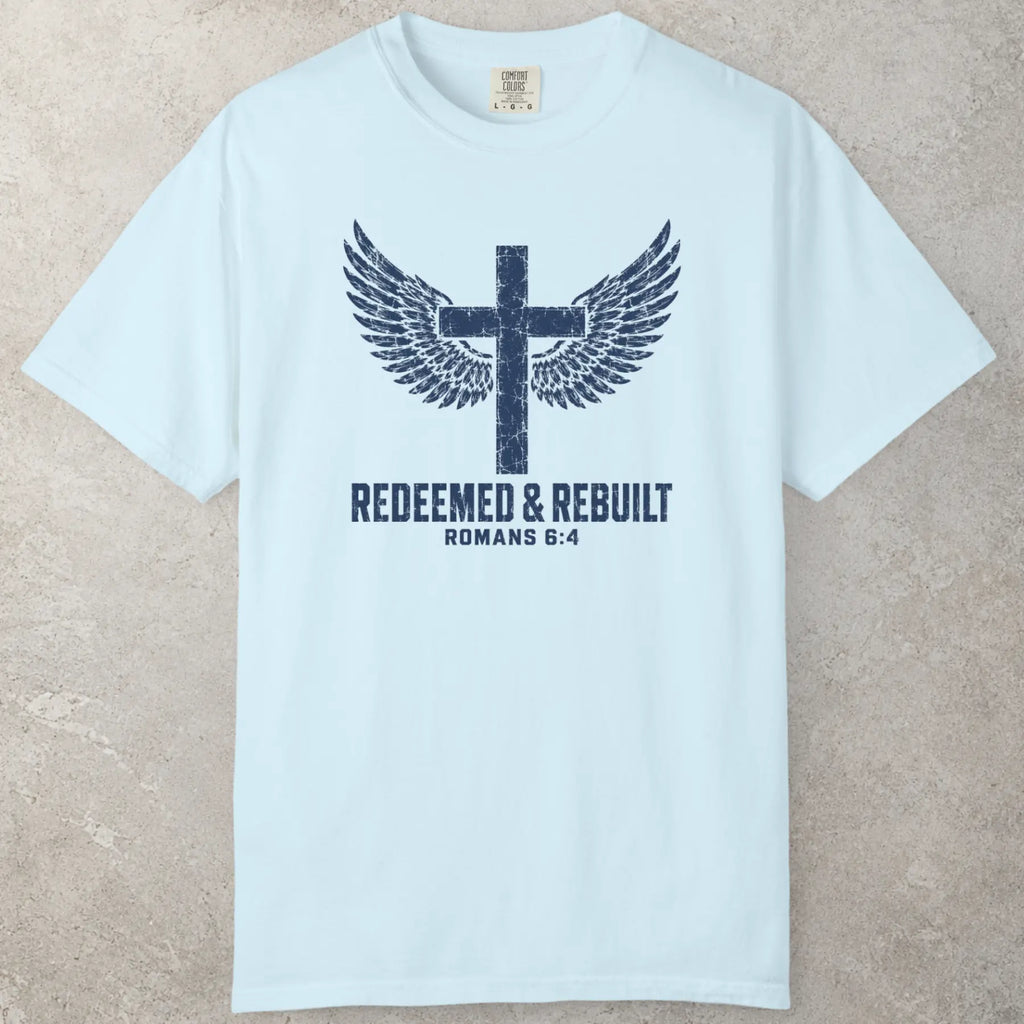 Redeemed Wings T-Shirt in Chambray (light blue) — 1 peter shirt, certified chosen, Comfort Colors 1717 unisex christian faith tee