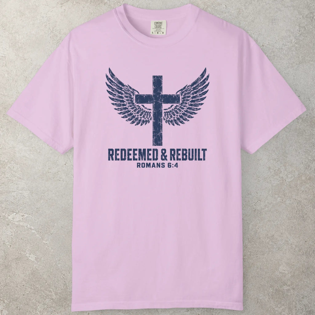 Redeemed Wings T-Shirt in Orchid (light lavender) — 1 peter shirt, certified chosen, Comfort Colors 1717 unisex christian faith tee