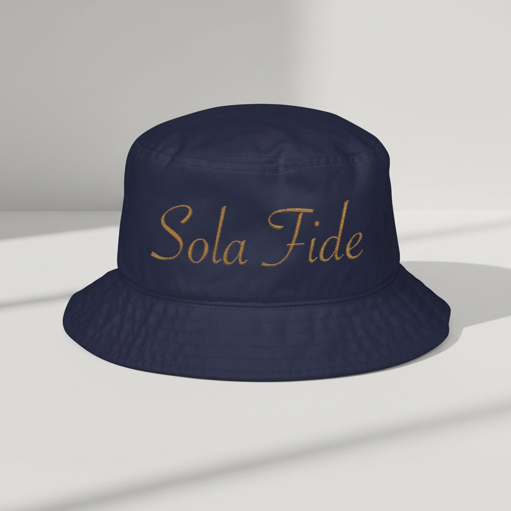 Sola Fide Bucket Hat in Navy — sola fide, faith alone, Big Accessories BX003 christian bucket hat