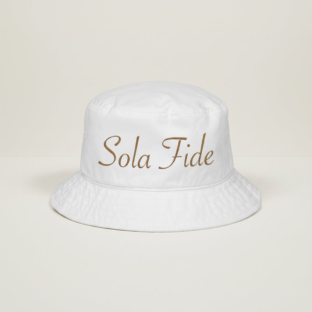 Sola Fide Bucket Hat in White — sola fide, faith alone, Big Accessories BX003 christian bucket hat