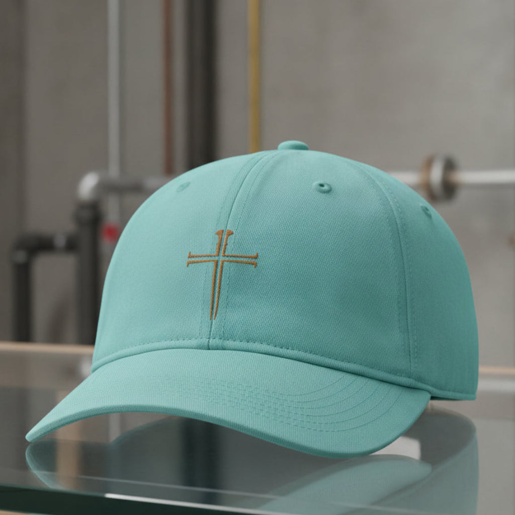 Split Nail Cross Cap in Chalky Mint (mint green), alternate view — split nail cross, crucifixion, Comfort Colors CCWC0 washed christian cap