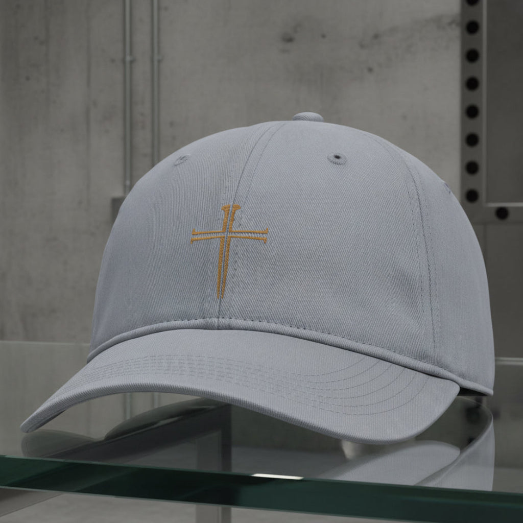 Split Nail Cross Cap in Granite (grey) — split nail cross, crucifixion, Comfort Colors CCWC0 washed christian cap