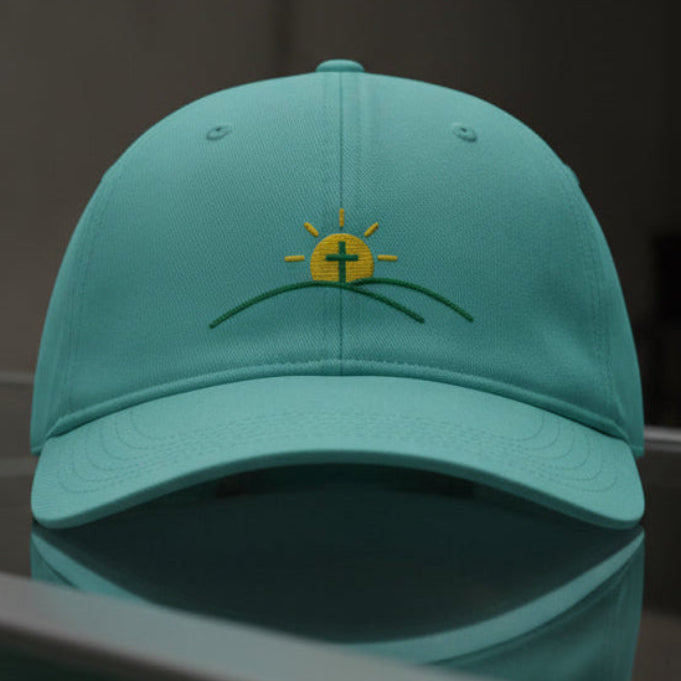 Sun And Cross Cap in Chalky Mint (mint green) — sunrise cross, new day, Comfort Colors CCWC0 washed christian cap