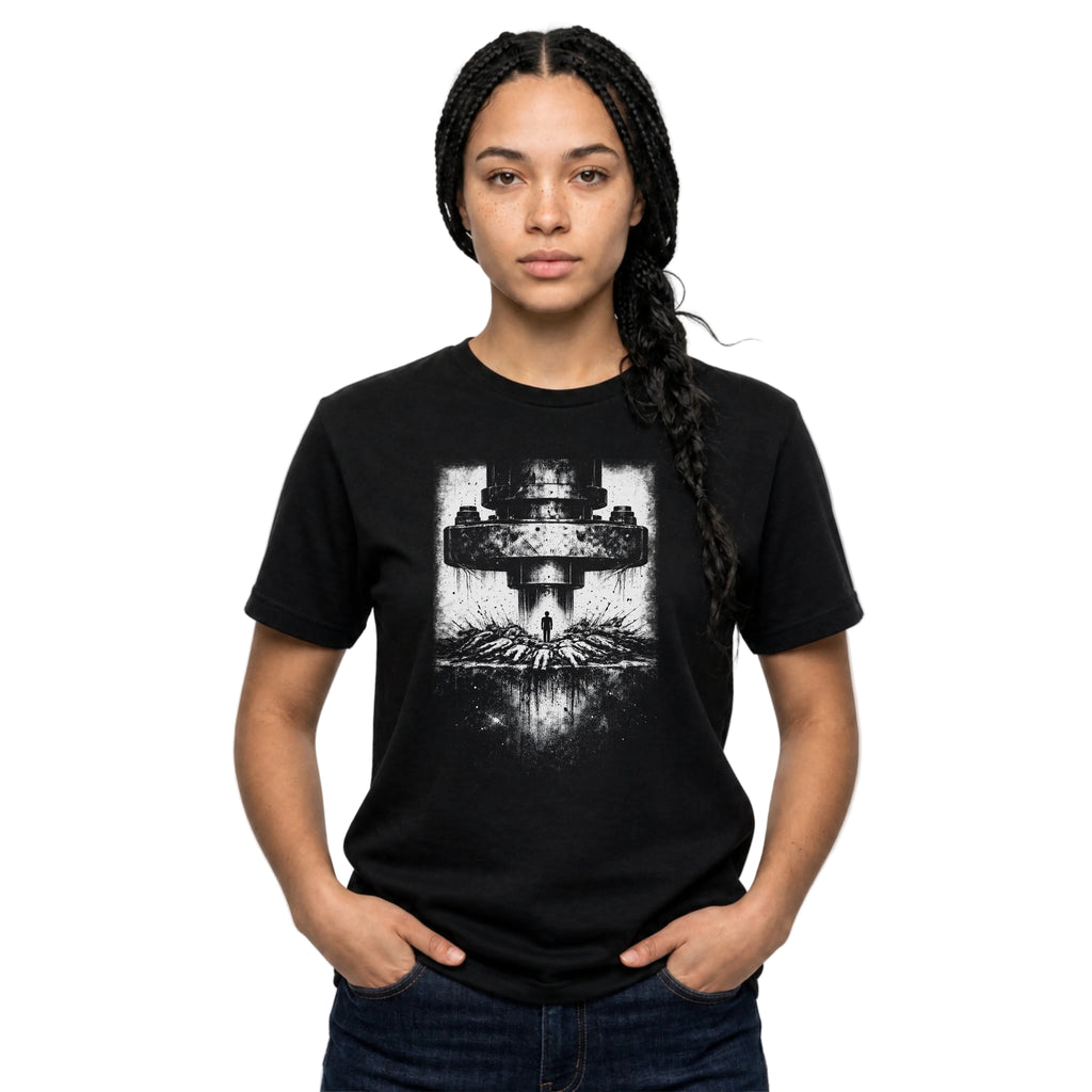 Survivorship Bias minimalist psychology T-shirt with distressed white artwork on black. A clean cognitive bias graphic tee for thinkers and critical observers.