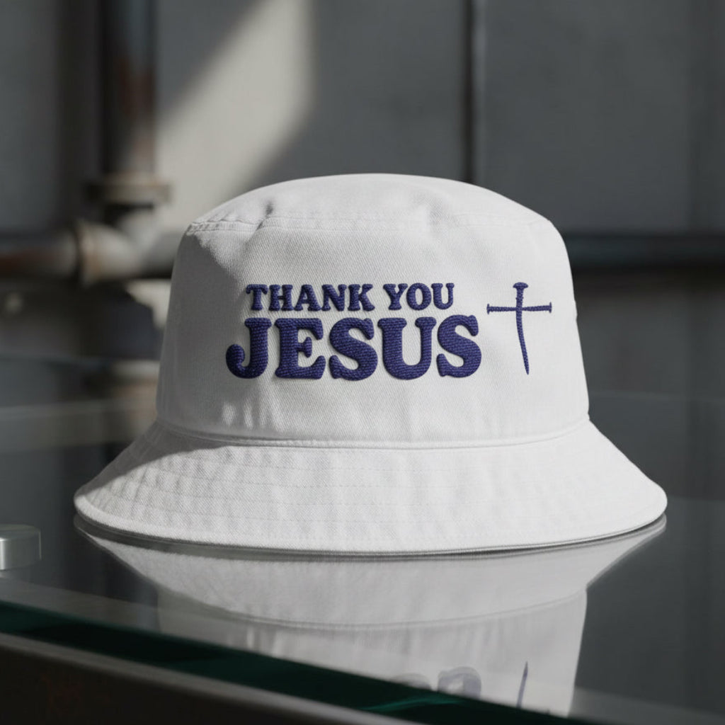 Thank You Jesus Cross Bucket Hat in White — thank you jesus, cross, Big Accessories BX003 christian bucket hat