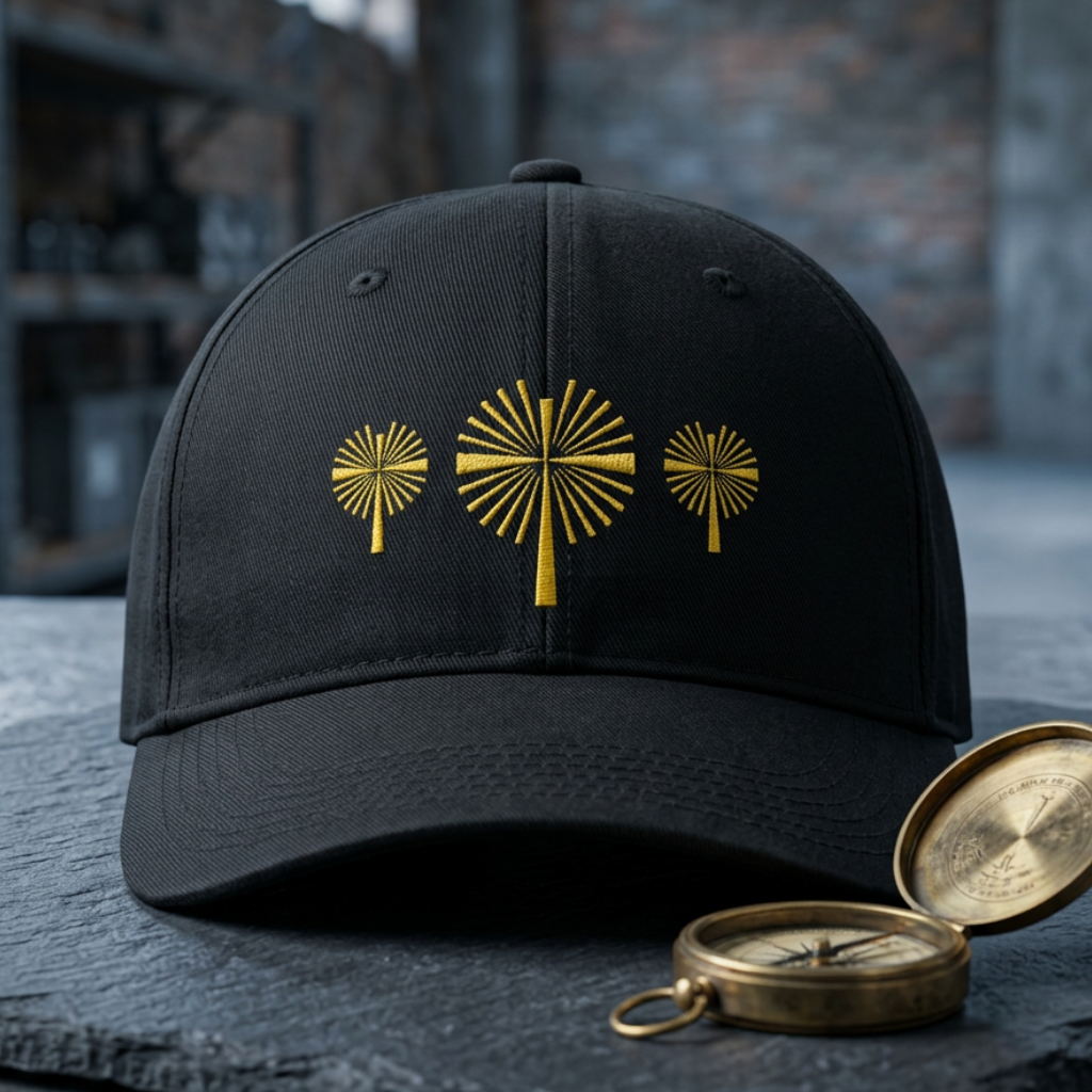 Three Palm Crosses Cap in Black — three crosses, palm cross, Comfort Colors CCWC0 washed christian cap
