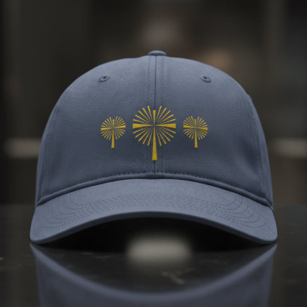 Three Palm Crosses Cap in Blue Jean (slate blue), alternate view — three crosses, palm cross, Comfort Colors CCWC0 washed christian cap