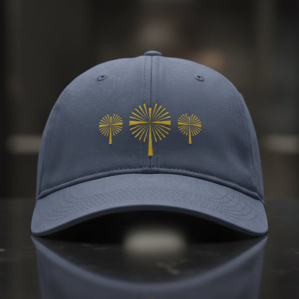 Three Palm Crosses Cap in Blue Jean (slate blue) — three crosses, palm cross, Comfort Colors CCWC0 washed christian cap