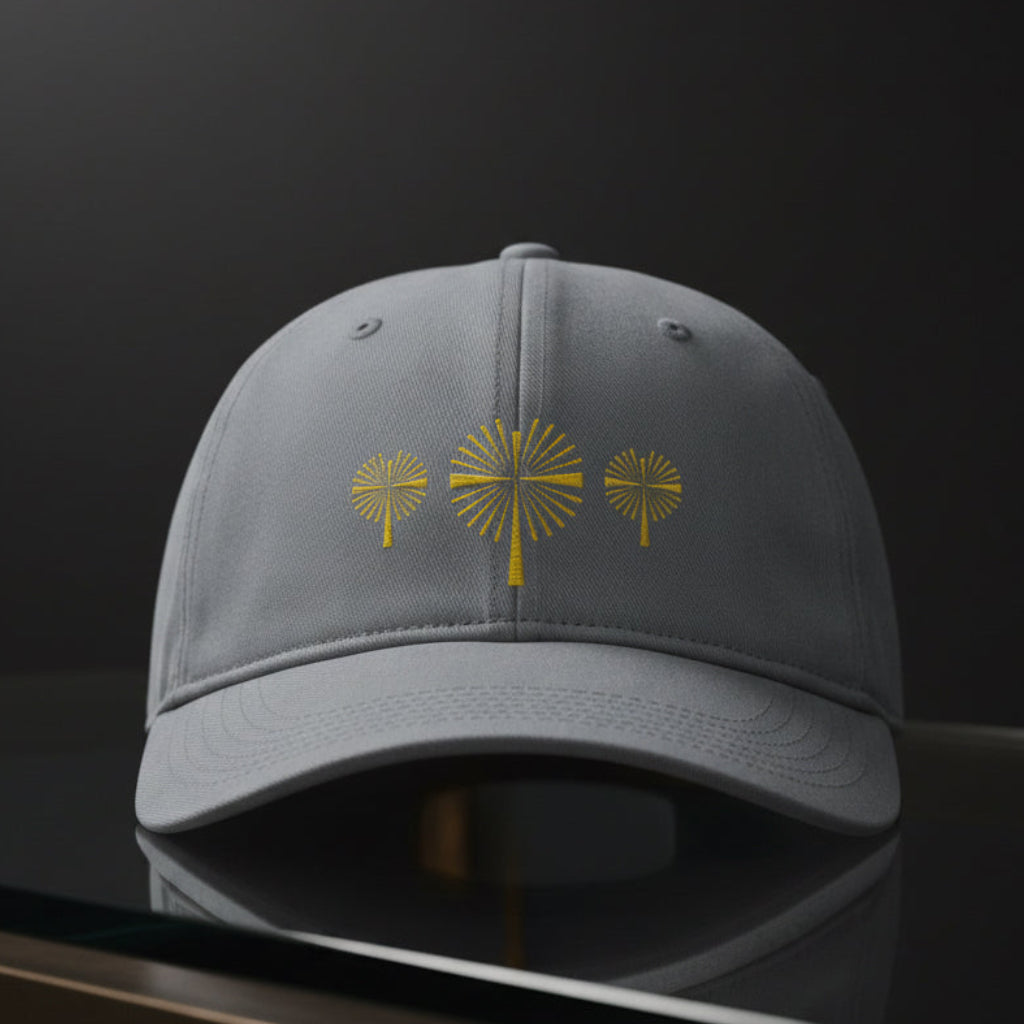 Three Palm Crosses Cap in Granite (grey) — three crosses, palm cross, Comfort Colors CCWC0 washed christian cap